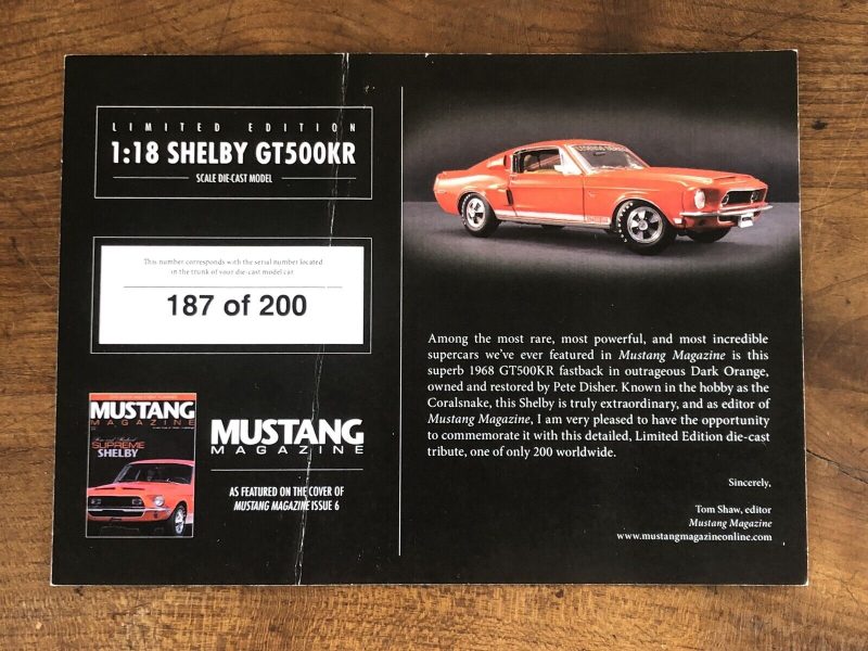 ACME 1968 FORD MUSTANG SHELBY GT500 KR MUSTANG MAGAZINE LEGEND SERIES 1:18